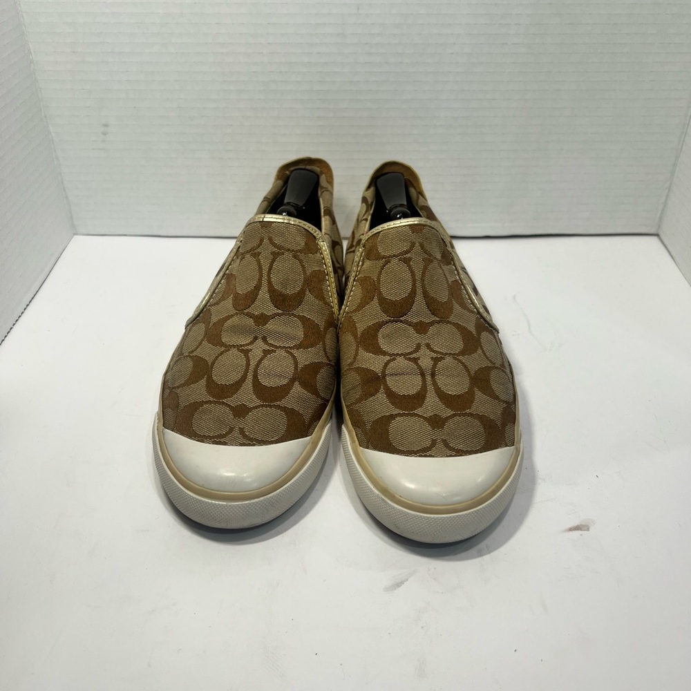 Coach Tan and Cream Monogram Slip on shoes